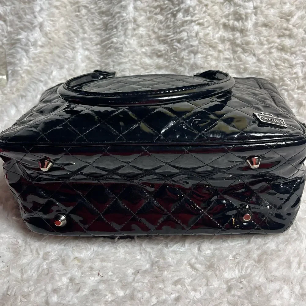 Caboodles Black Faux leather Patent Quilted Makeup Shoulder Bag.